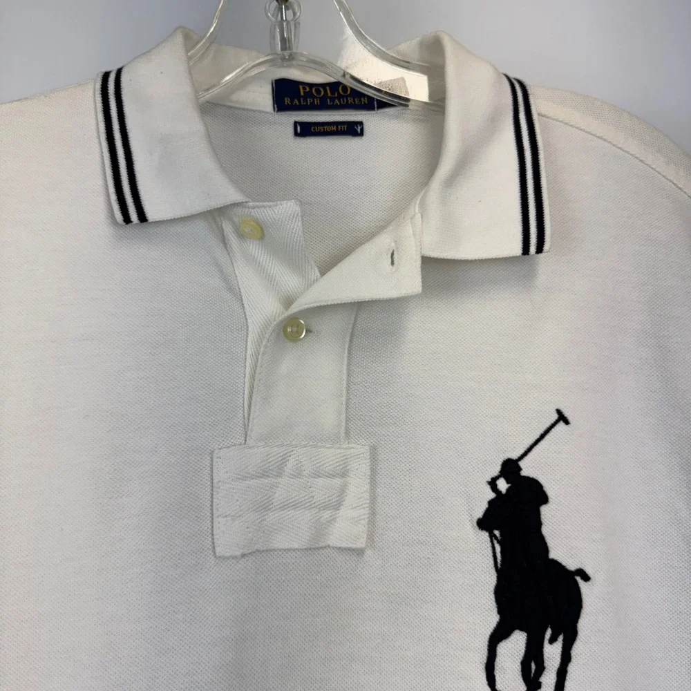 Polo Ralph Lauren Mens Big Pony Polo Shirt White Custom Fit Size M Black Logo 3